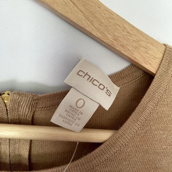 NWT Chico's sandy tan knit crewneck sweater women's size O rayon zip back top - Picture 3 of 8